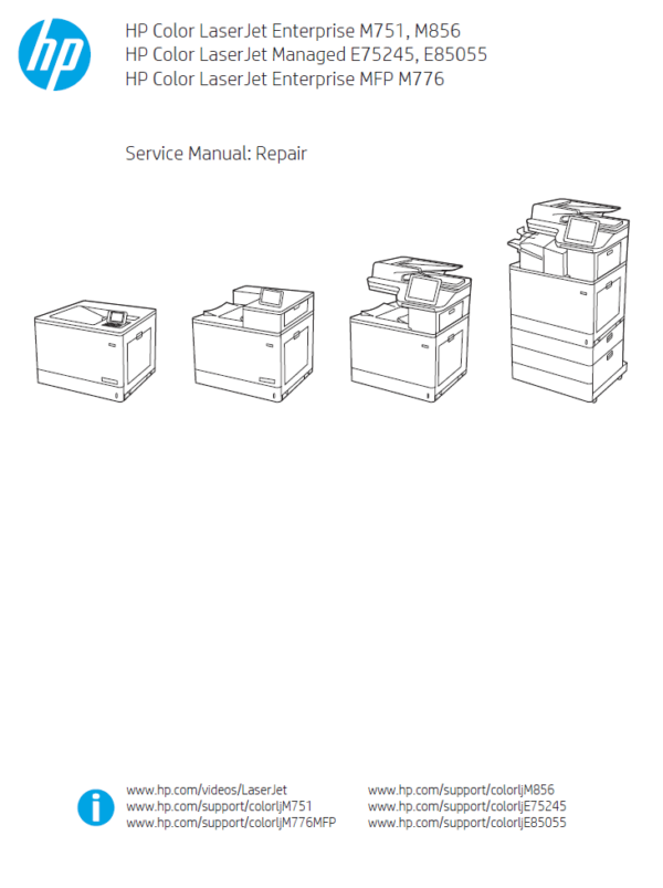 Service manual HP Color LaserJet Enterprise M751, M856, Managed E75245, E85055, Enterprise MFP M776