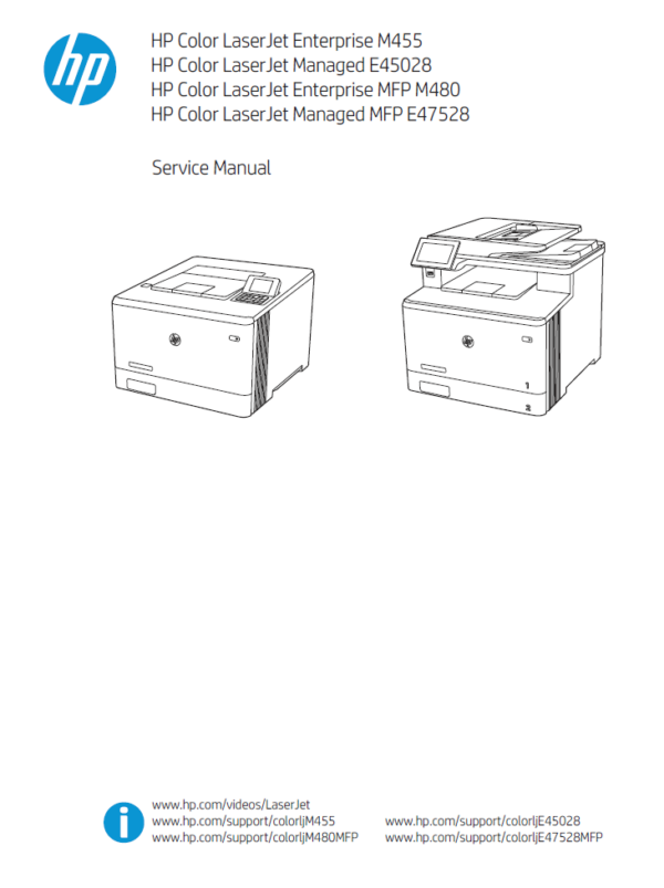 Service manual HP LaserJet Enterprise MFP M480 M455 M455dn, Managed MFP E47528 E45028 E45028dn