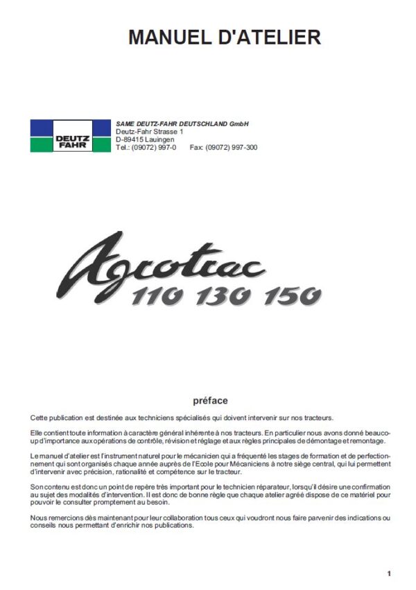 Service manual Deutz Agrotrac 110 130 150