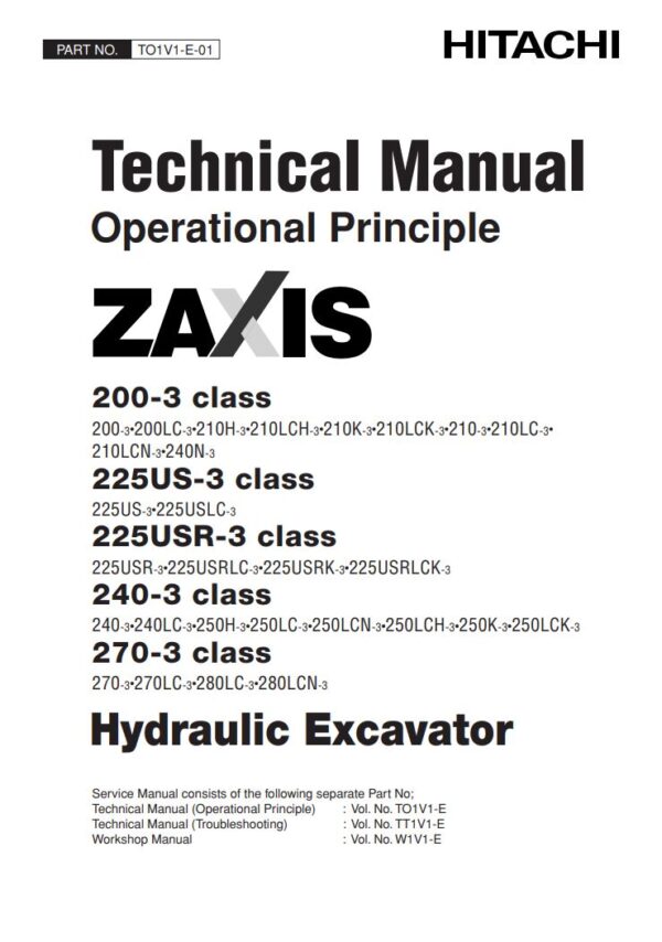 Service manual Hitachi Zaxis 200-3, 225US-3, 225USR-3, 240-3, 270-3