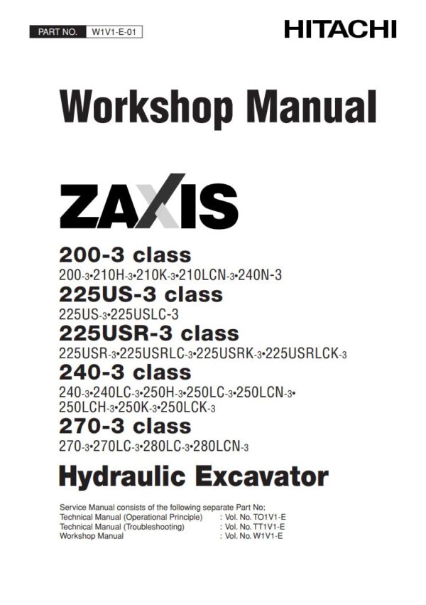 Workshop Manual Hitachi Zaxis 200-3, 225US-3, 225USR-3, 240-3, 270-3