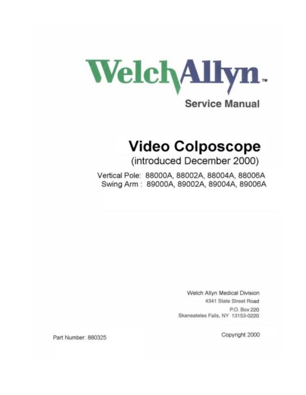 Service manual Welch Allyn 88000A, 88002A, 88004A, 88006A, 89000A, 89002A, 89004A, 89006A