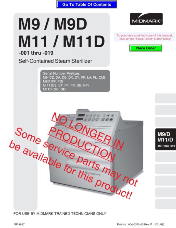 Service manual Midmark M9, M9D, M11, M11D