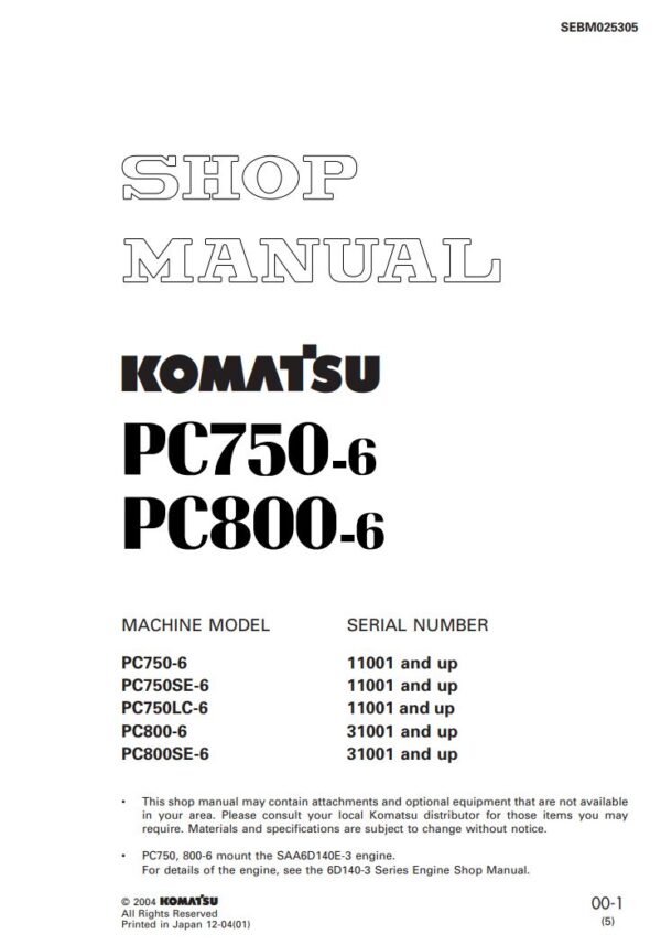 Service manual Komatsu PC750-6, PC750SE-6, PC750LC-6, PC800-6, PC800SE-6