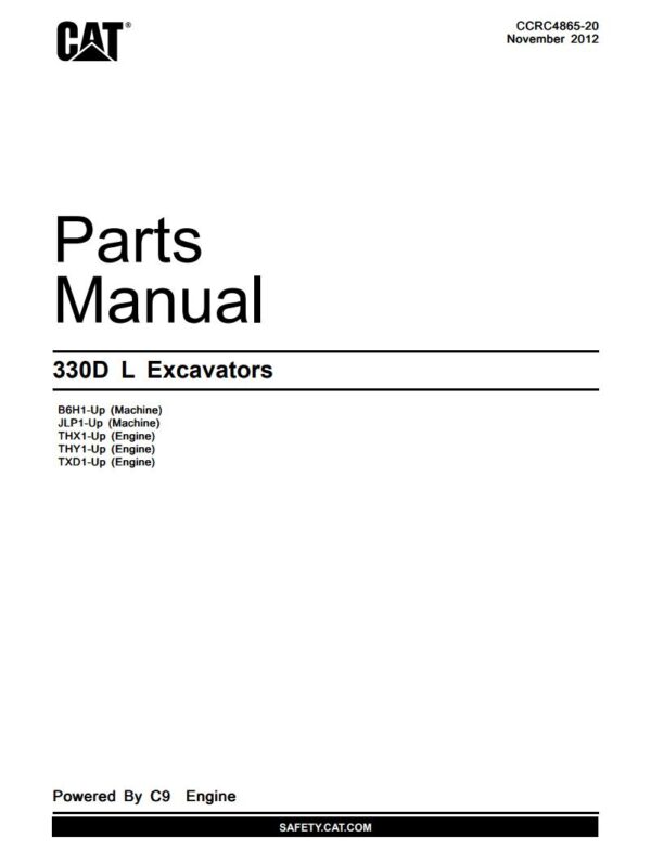 Parts Manual Caterpillar 330D, 330L Excavators (B6H1-Up, JLP1-Up, THX1-Up, THY1-Up, TXD1-Up)