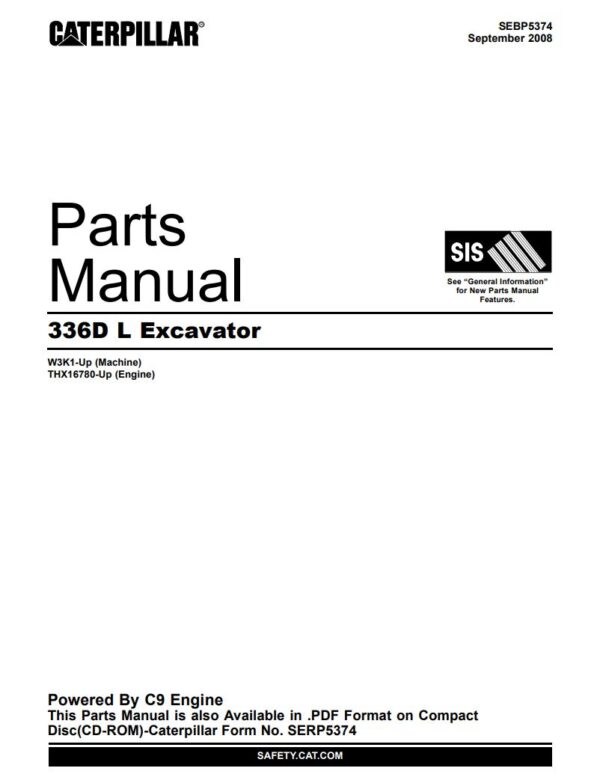 Parts manual Caterpillar 336D L Excavator (W3K1-Up, THX16780-Up)