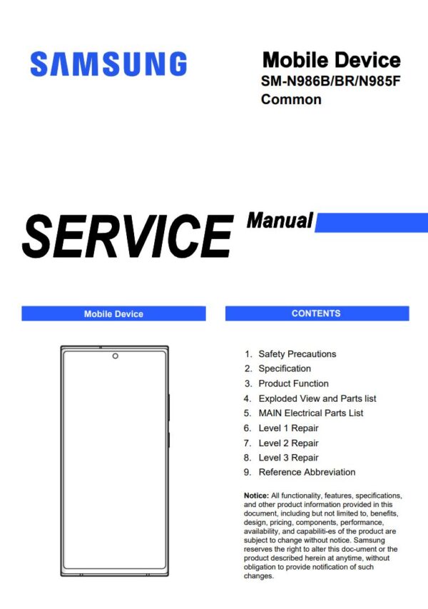 Service manual Samsung Galaxy Note 20 Ultra (SM-N986B/BR/N985F)