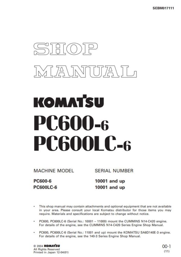 Service manual Komatsu PC600-6, PC600LC-6