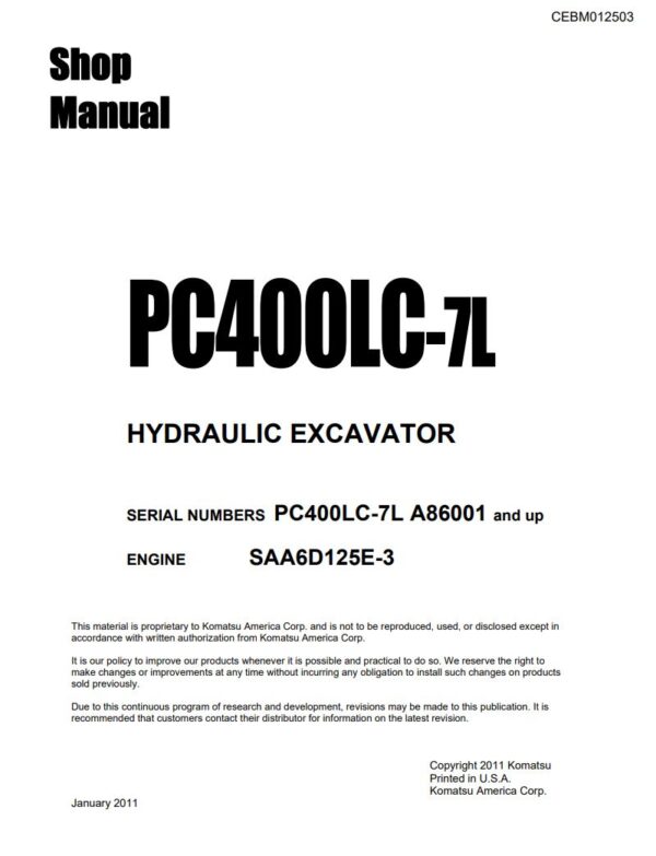 Service manual Komatsu PC400LC-7L, SAA6D125E-3