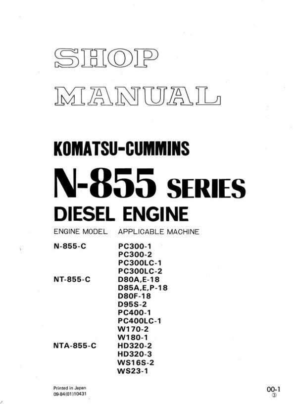 Service manual Komatsu-Cummins N-855, NT-855-C, NTA-855-C Diesel engine