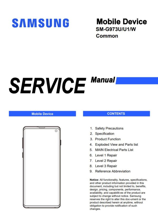 Service manual Samsung Galaxy S10 (SM-G973U, SM-G973U1, SM-G973W)