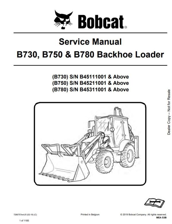 Service manual Bobcat B730, B750, B780 Backhoe Loader
