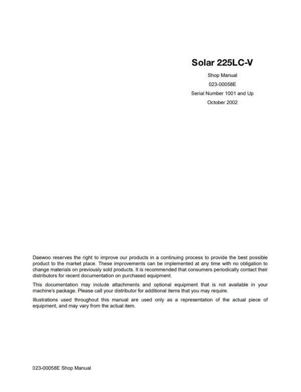 Service manual DAEWOO Doosan Solar 225LC-V
