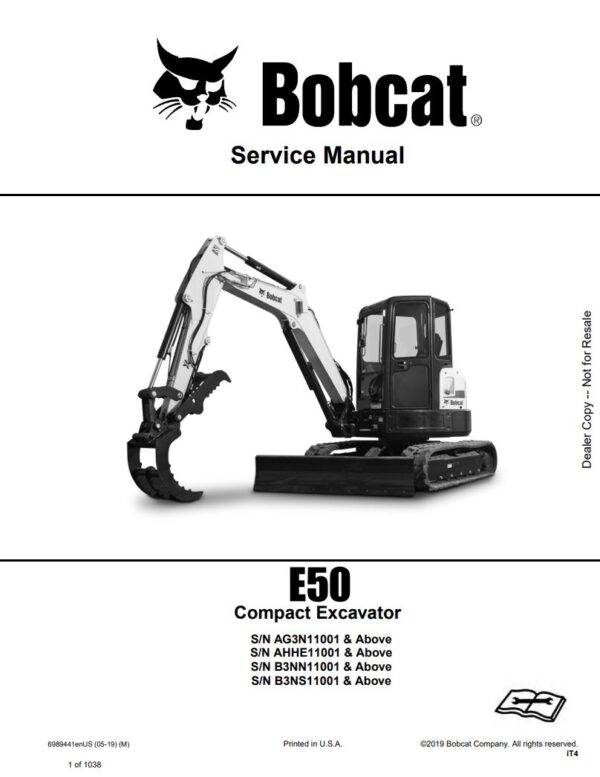 Service manual Bobcat E50, AG3N11001, AHHE11001, B3NN11001, B3NS11001