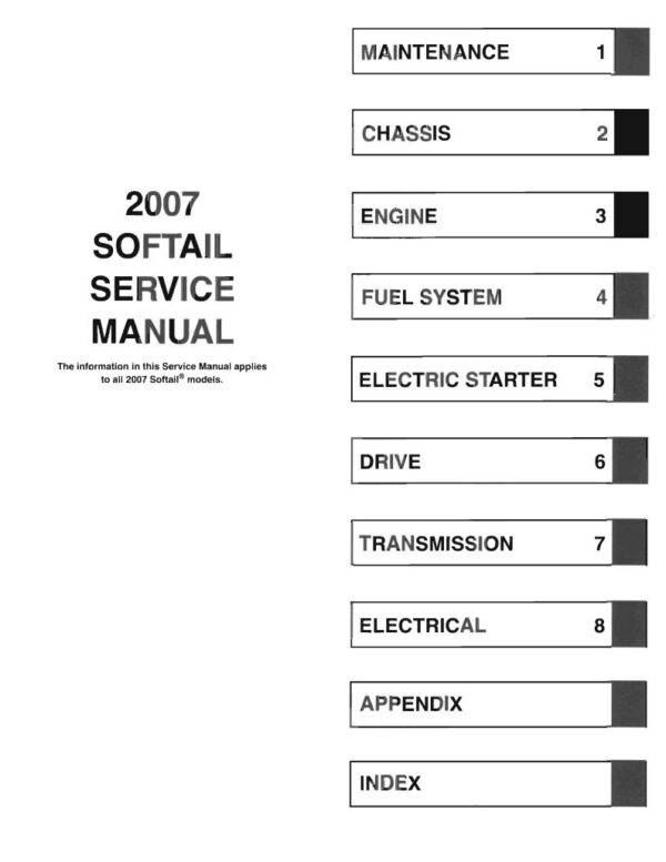 Service manual 2007 Harley-Davidson Softail Models, Standard (FXST), Custom (FXSTC), Night Train (FXSTB), Deluxe (FLSTN), Springer (FXSTS)
