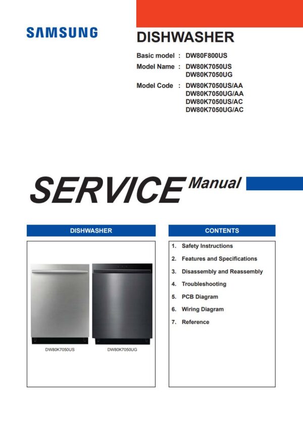 Service manual Samsung DW80F800US, DW80K7050, DW80K7050UG