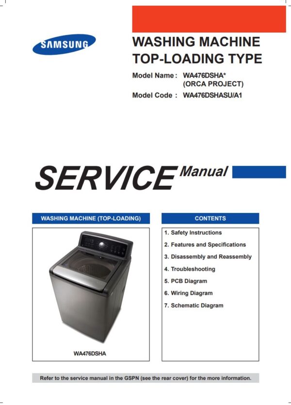 Service manual Samsung WA476DSHA, WA476DSHASU/A1, WA476DSHAWR/A1