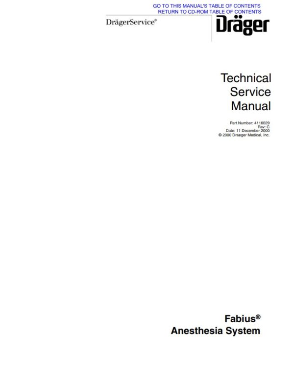 Service manual Drager Fabius Anaesthesia Machine