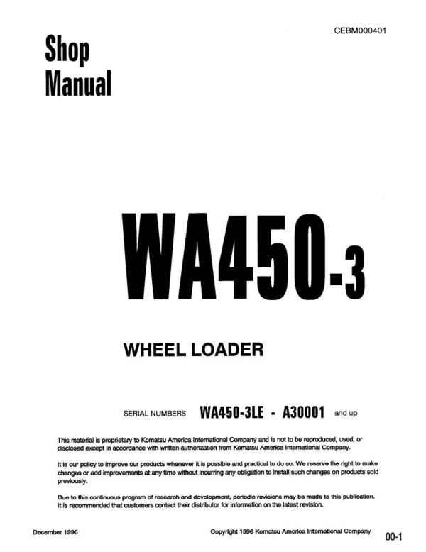 Service manual Komatsu WA450-3 Wheel Loader (CEBM000401)