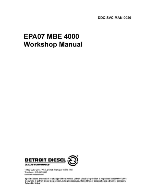 Service manual Detroit Diesel EPA07 MBE 4000 (DDC-SVC-MAN-026)