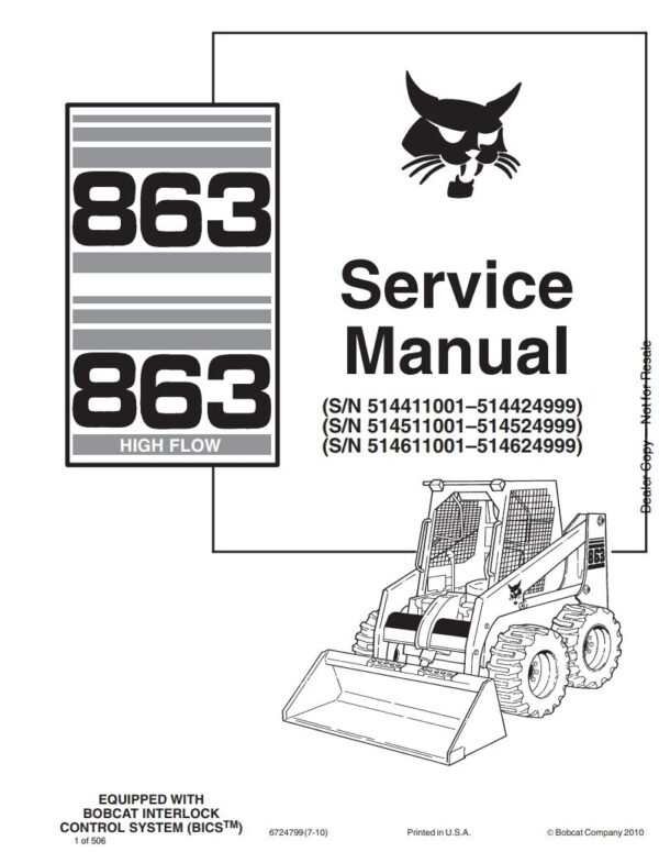 Service manual Bobcat 863, 863H Skid Steer Loader