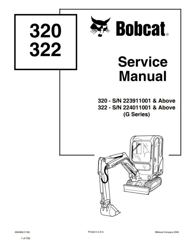 Service manual Bobcat 320, 322, 320G, 322G Mini Excavator