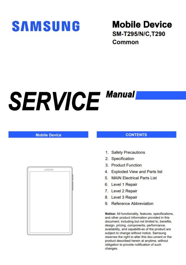 Service manual Samsung Galaxy Tab A 8.0 (SM-T295, SM-T295N, SM-T295C, SM-T290)