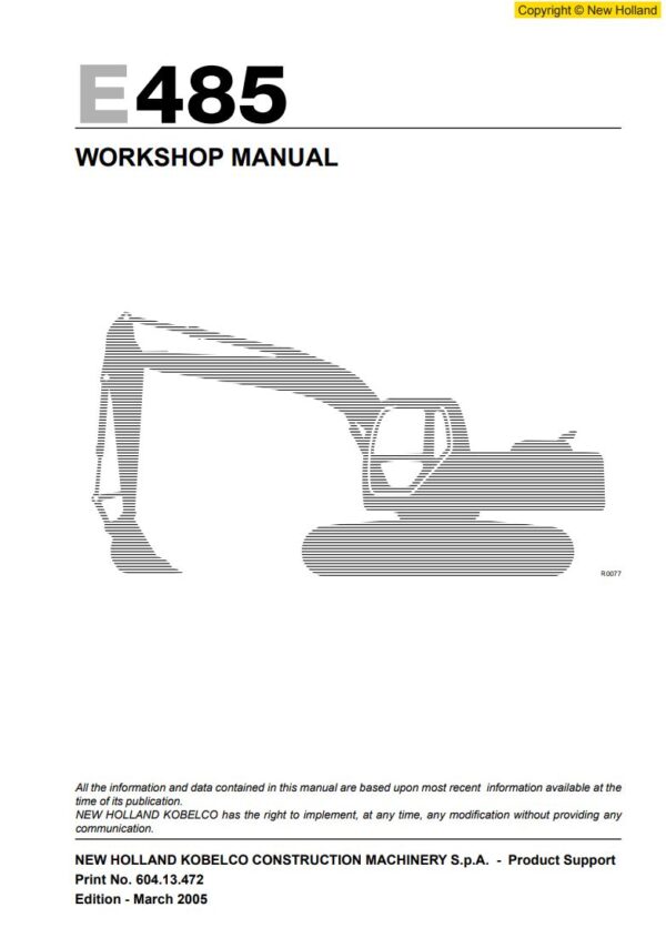 Service manual New Holland Kobelco E485 Crawler Excavator