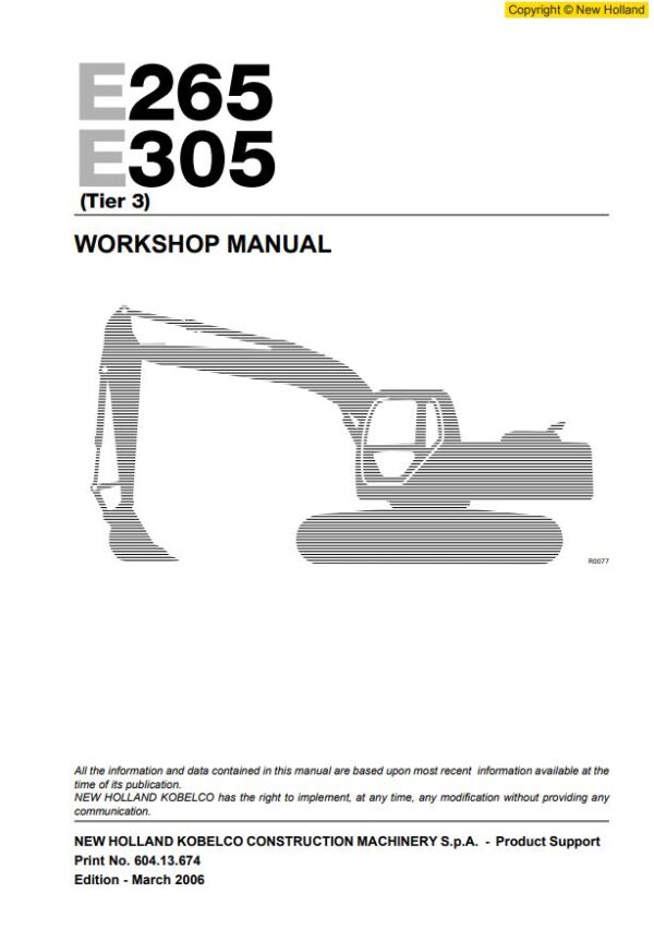 Service manual New Holland E265, E305 (Tier 3) Crawler Excavator