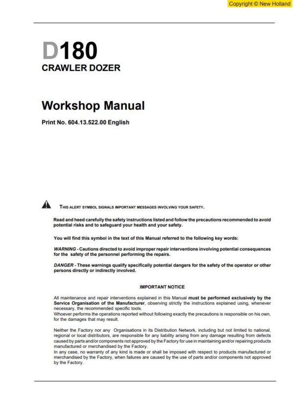 Service manual New Holland D180 Crawler dozer