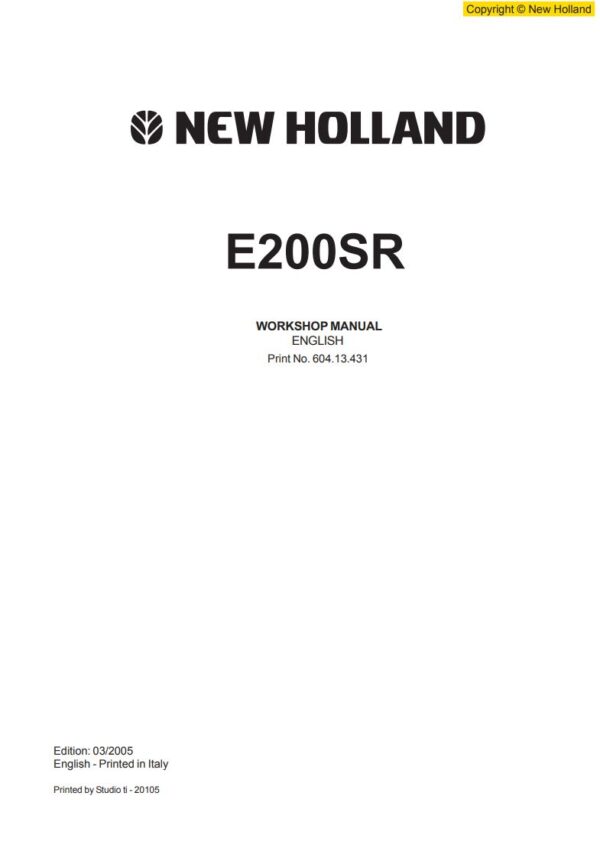 Service manual New Holland E200SR Hydraulic Excavator