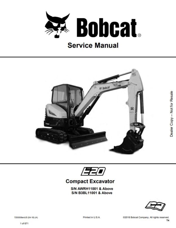 Service manual Bobcat E20 Excavator (AWRH11001, B3BL11001)