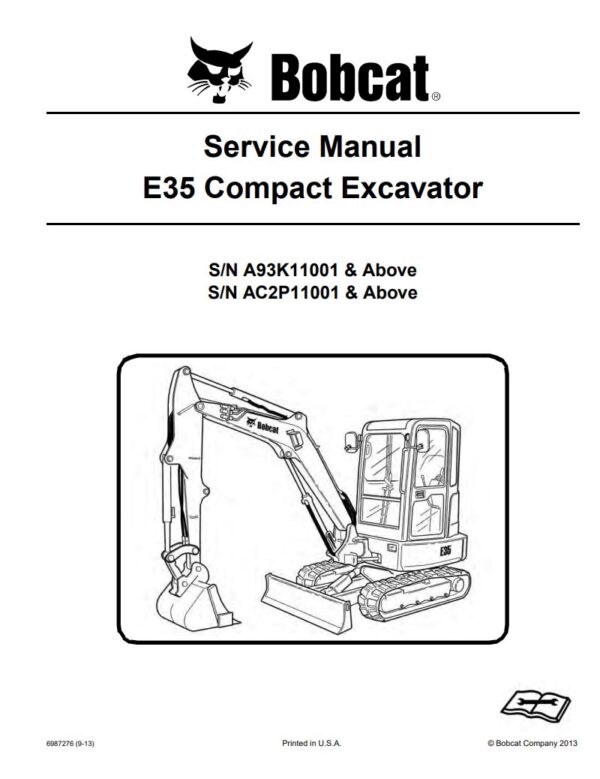 Service manual Bobcat E35 Excavator (A93K11001, AC2P11001)