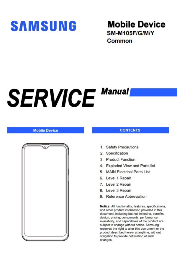 Service manual Samsung Galaxy M10 (SM-M105F, SM-M105G, SM-M105M, SM-M105Y)