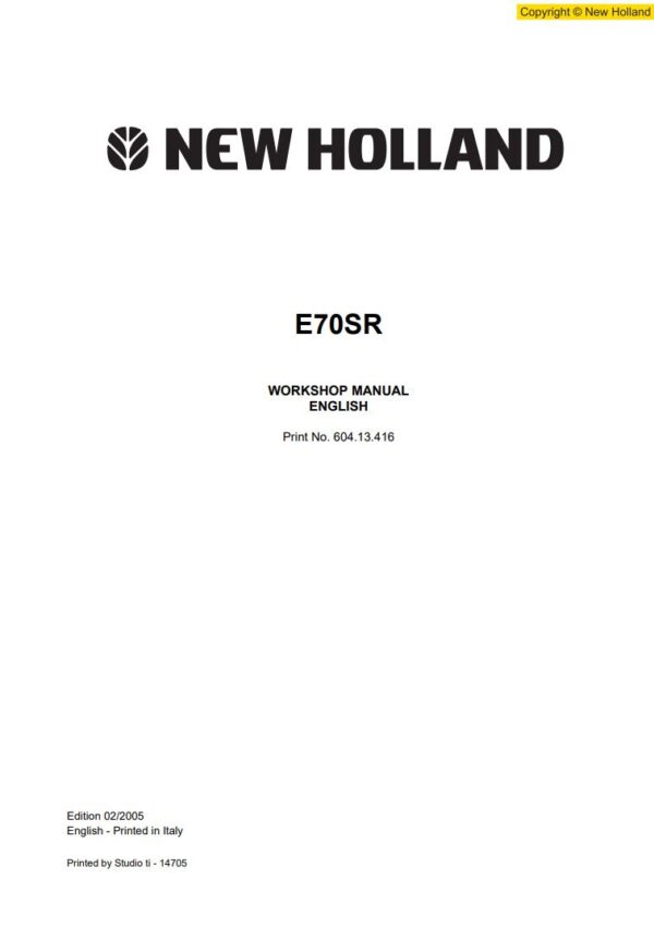 Service manual New Holland Kobelco E70SR