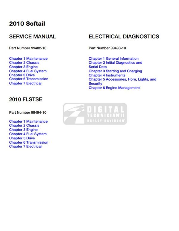 Service manual 2010 Harley-Davidson Softail and FLSTSE Models + Electrical Diagnostic Manual
