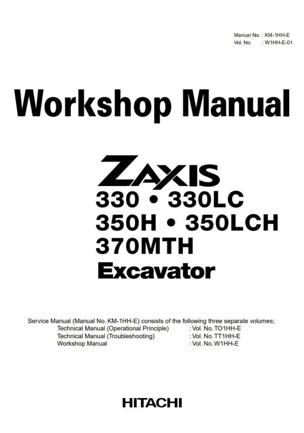 Service manual Hitachi Zaxis 330, 330LC, 350H, 350LCH, 370MTH Excavator