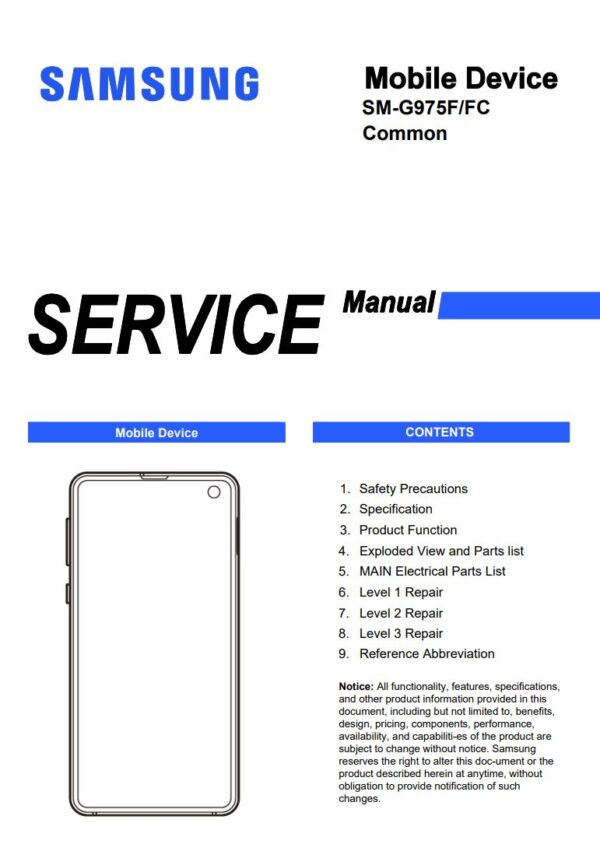 Service manual Samsung Galaxy S10+ Plus (SM-G975F, SM-G975FC)