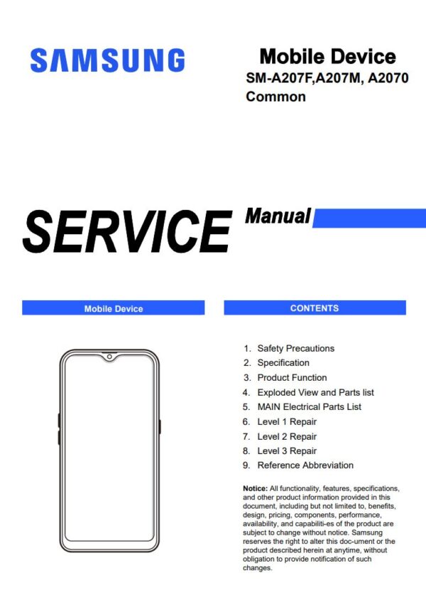 Service manual Samsung Galaxy A20s (SM-A207F, SM-A207M, SM-A2070)