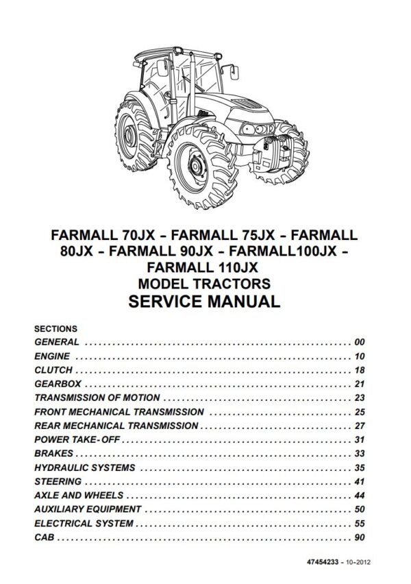 Service manual Case IH Farmall 110JX, 100JX, 90JX, 80JX, 75JX, 70JX