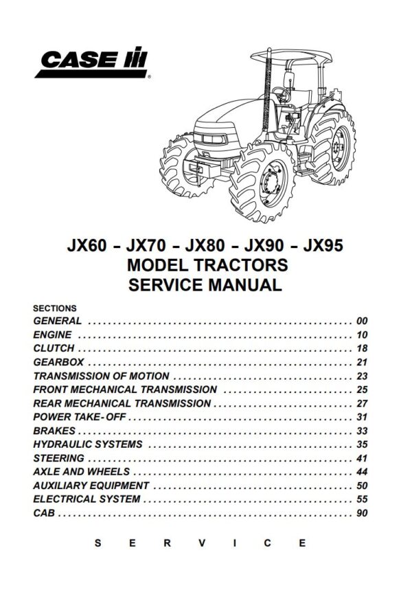 Service manual CASE IH JX95, JX90, JX80, JX70, JX60 Tractors