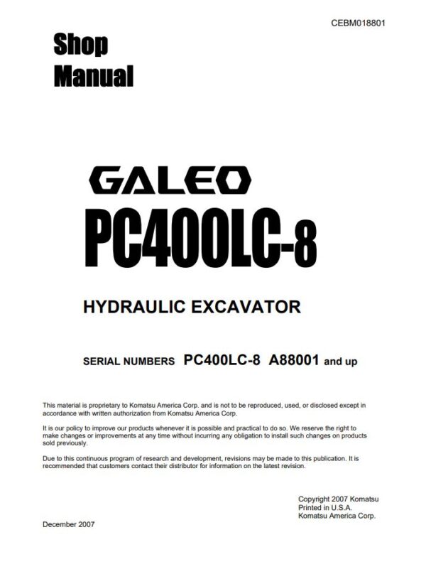 Service manual Komatsu PC400LC-8 Hydraulic Excavator