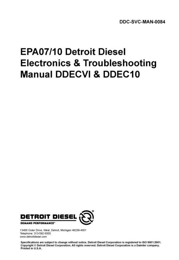 Service manual Detroit Diesel DDEC VI, DDEC 10 (EPA07/10) Electronics and Troubleshooting