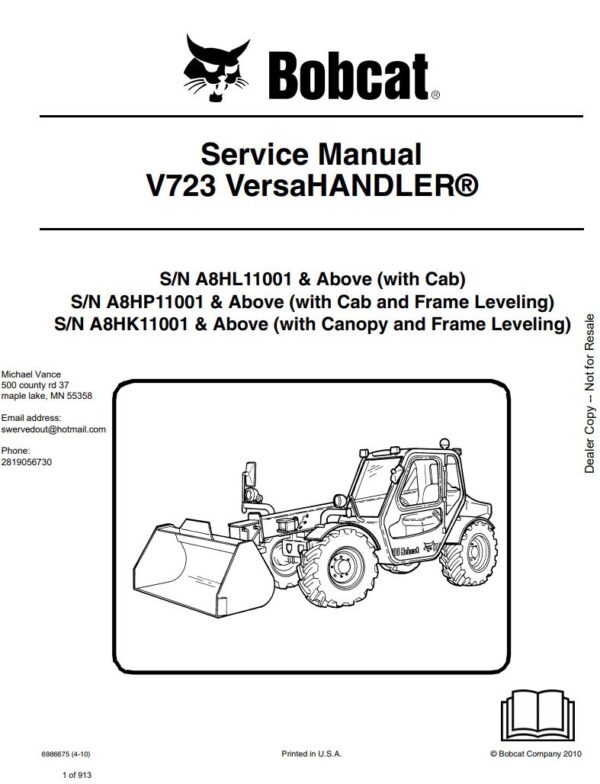 Service manual 2010 Bobcat V723 versaHANDLER