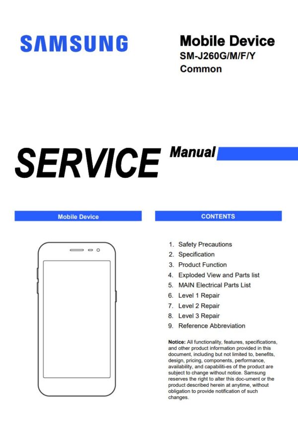 Service manual Samsung Galaxy J2 Core (SM-J260G, SM-J260M, SM-J260F, SM-J260Y)
