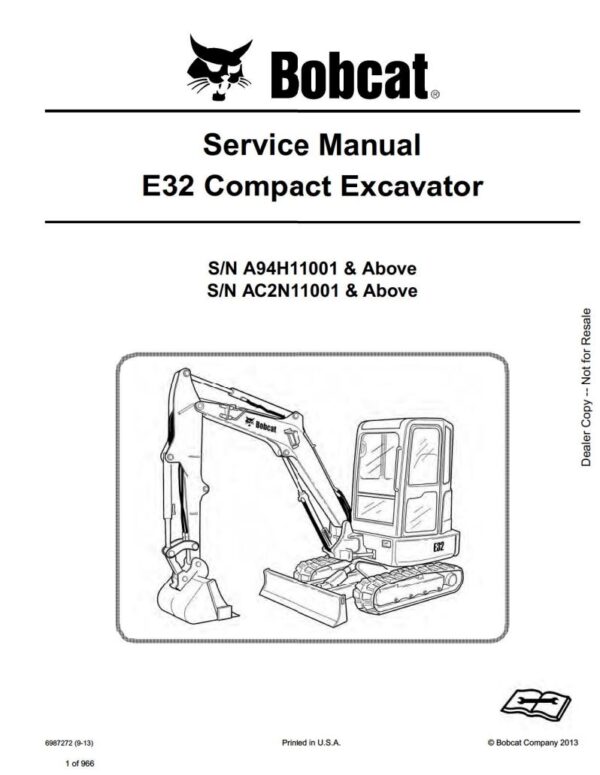 Service manual Bobcat E32 Compact Excavator (A94H11001, AC2N11001)