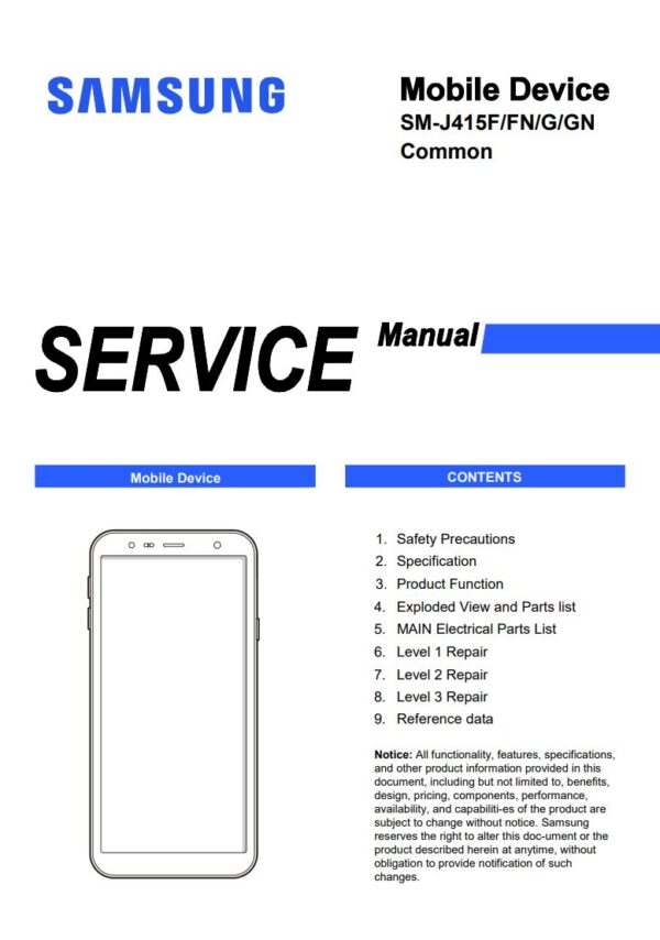 Service manual Samsung Galaxy J4 Plus (SM-J415F, SM-J415FN, SM-J415G, SM-J415GN)