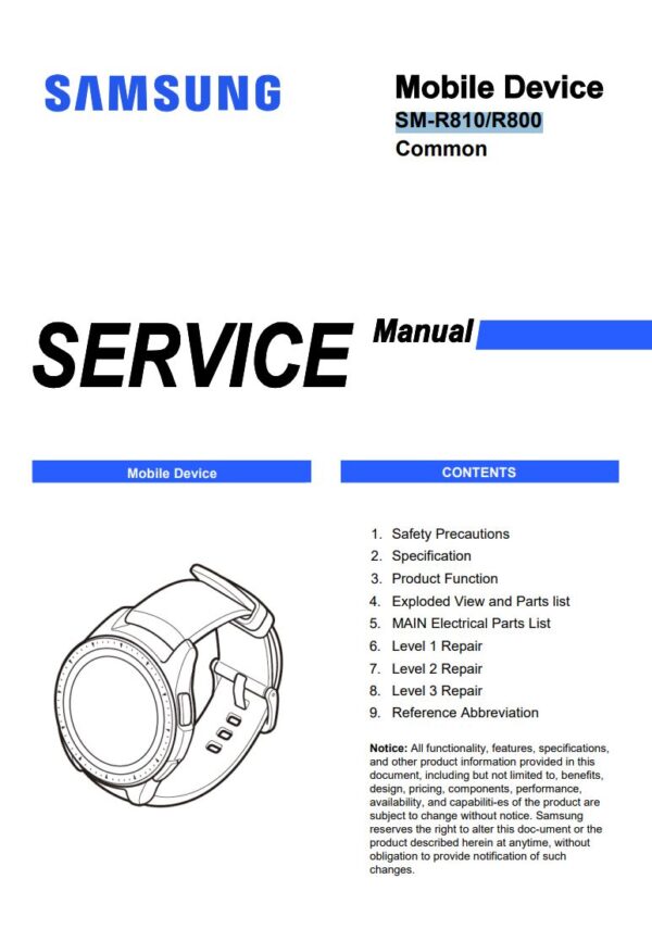 Service manual Samsung Galaxy Watch (42mm) (SM-R810, SM-R800)