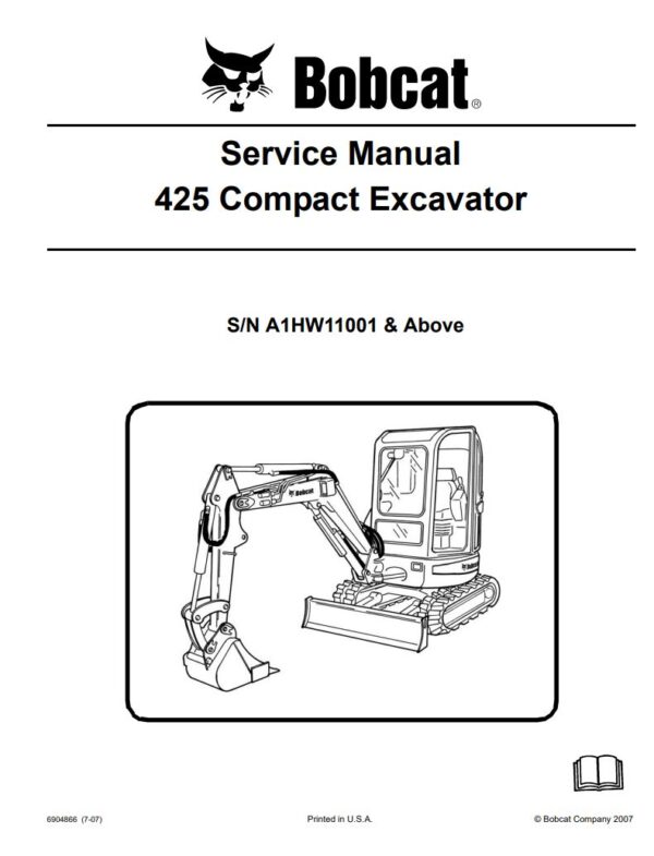 Service manual Bobcat 425 Compact Excavator (A1HW11001)