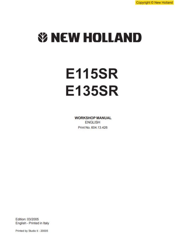 Service manual New Holland E115SR, E135SR Excavators